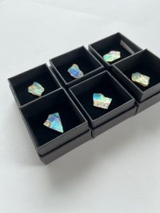 蒔絵を施したアワビ貝のブローチの画像